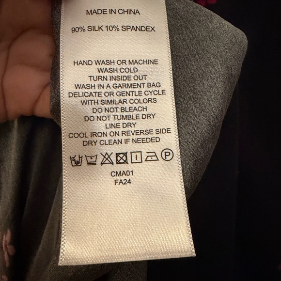 90% Silk 10% Spandex Quince Black Maxi Dress with Pink Floral Design - Picture 7 of 7